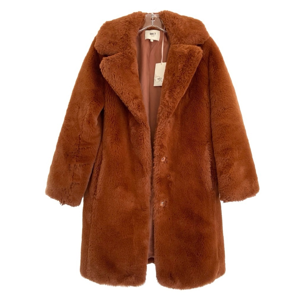 MKT STUDIO Faux Fur Teddy Coat Jacket Rust $350 - Picture 3 of 8